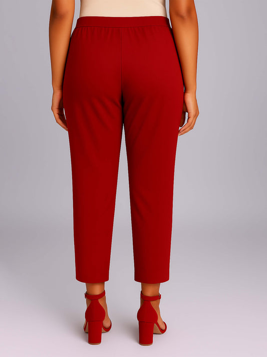 Red Women's Solid Cotton Lycra Kurti Pant