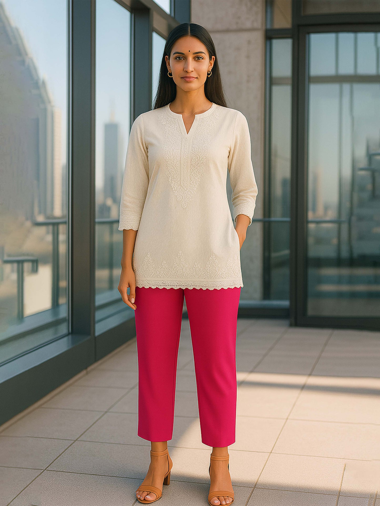 Fuchsia Women's Solid Cotton Lycra Kurti Pant
