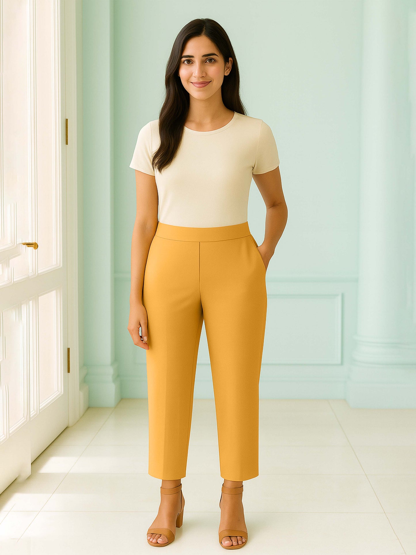 Light Mustard Women's Solid Cotton Lycra Kurti Pant