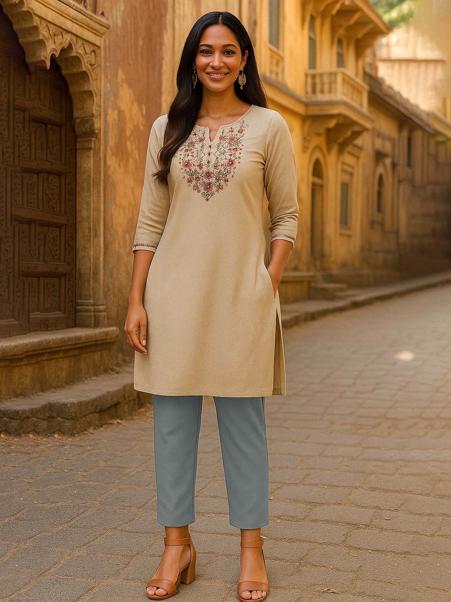 Limestone Women's Solid Cotton Lycra Kurti Pant
