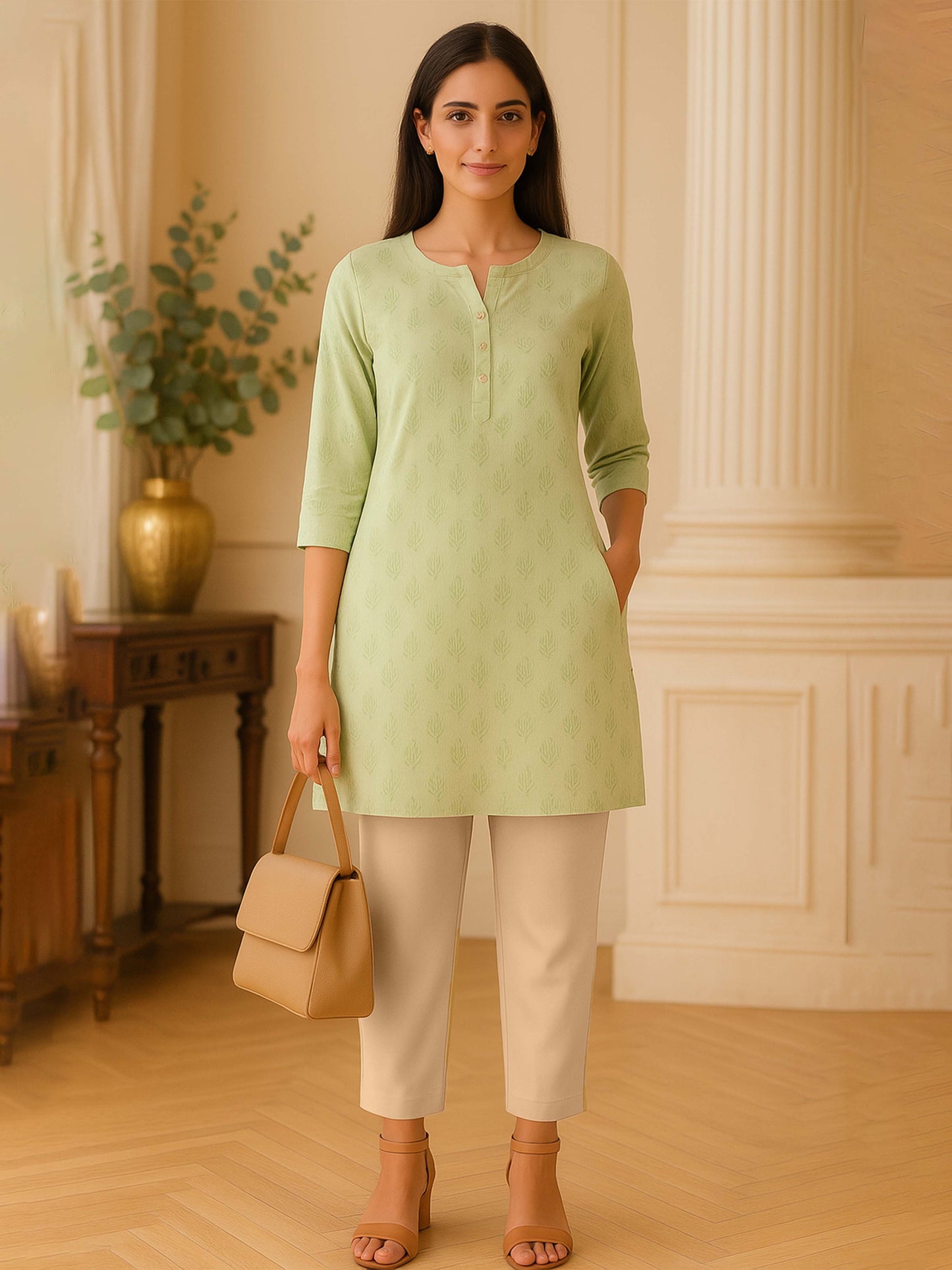 Peach Women's Solid Cotton Lycra Kurti Pant