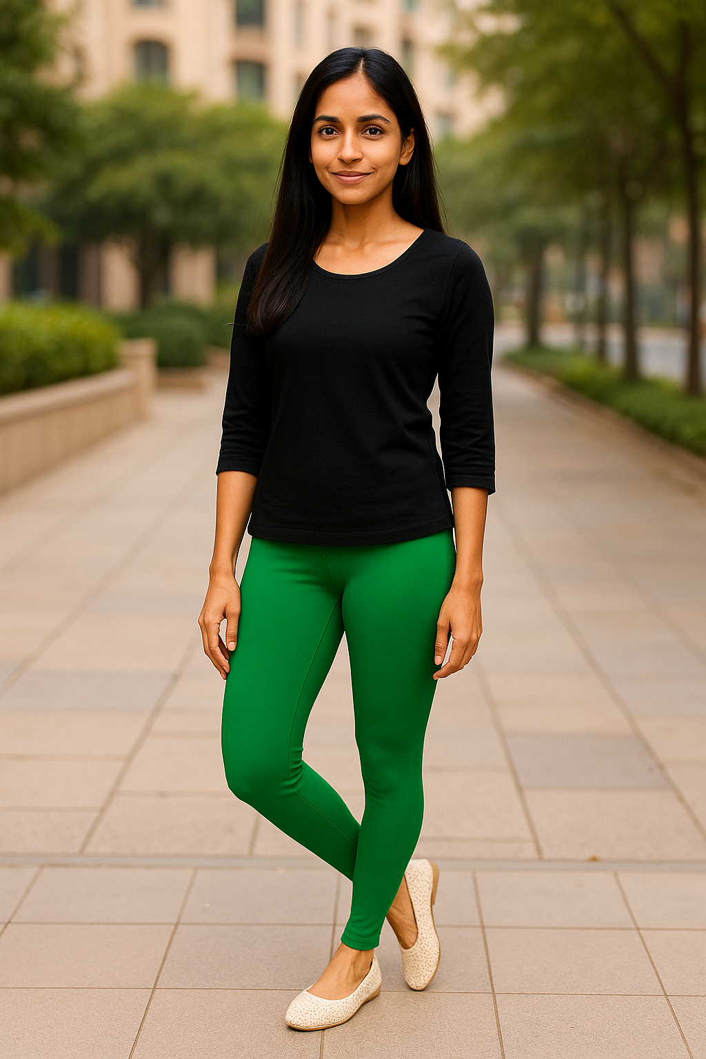 Lime Green Women's Ankle Length Stretchable Cotton Lycra Leggings