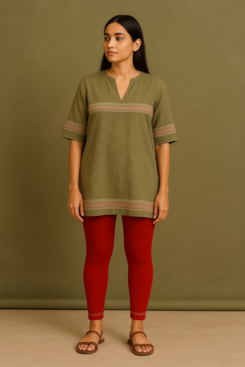 Sindhuri Red Women's Ankle Length Stretchable Cotton Lycra Leggings
