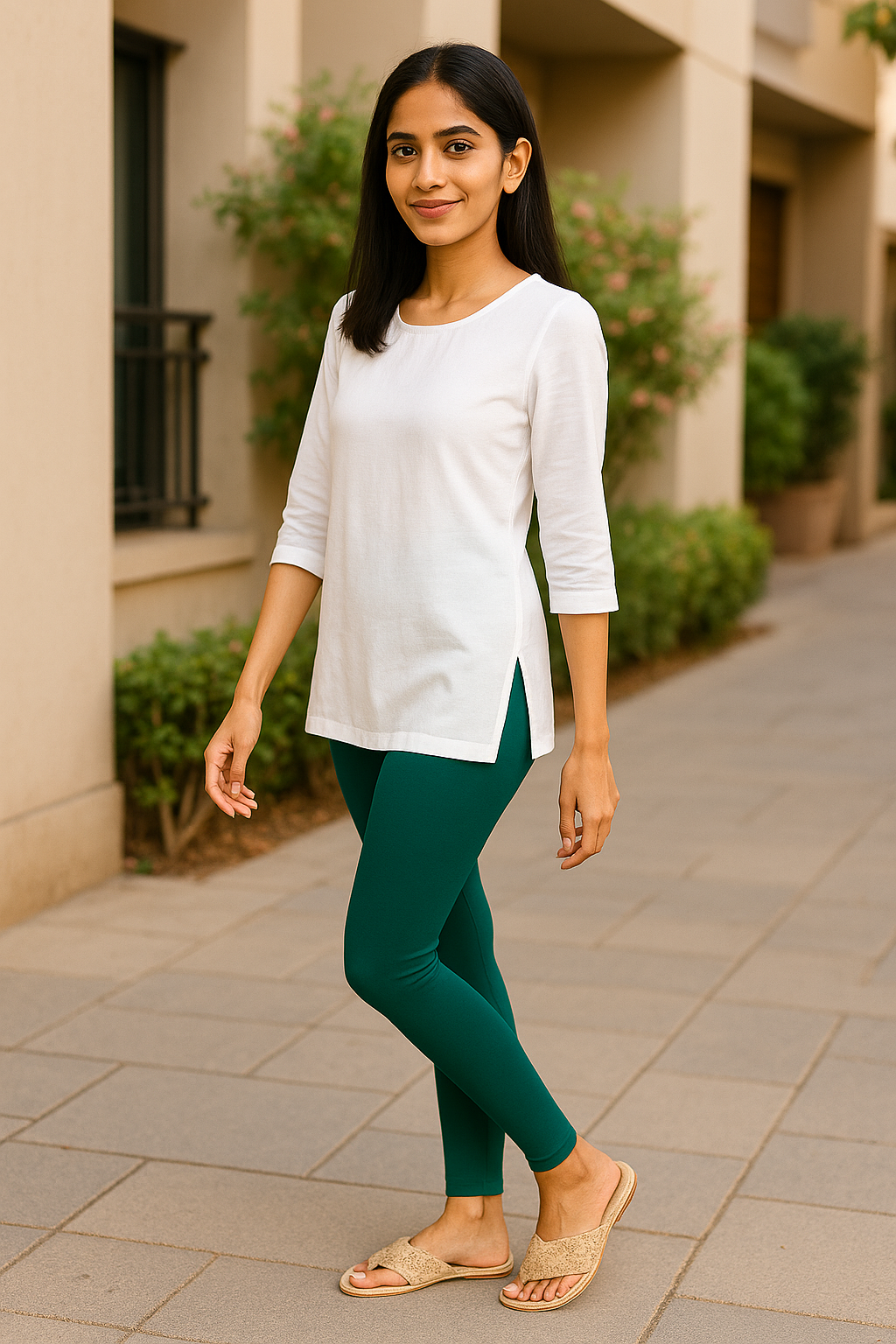 Hunter Green Women's Ankle Length Stretchable Cotton Lycra Leggings