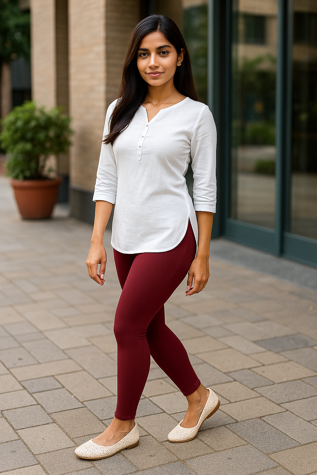 Light Maroon Women's Ankle Length Stretchable Cotton Lycra Leggings