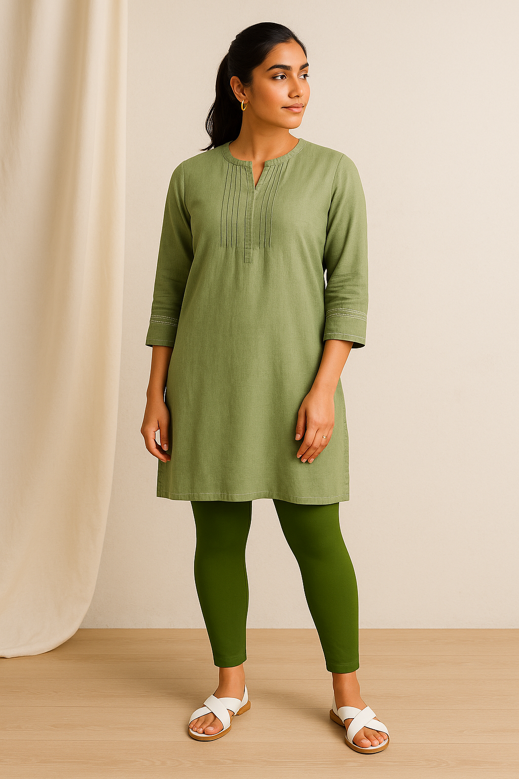 Olive Green Women's Ankle Length Stretchable Cotton Lycra Leggings