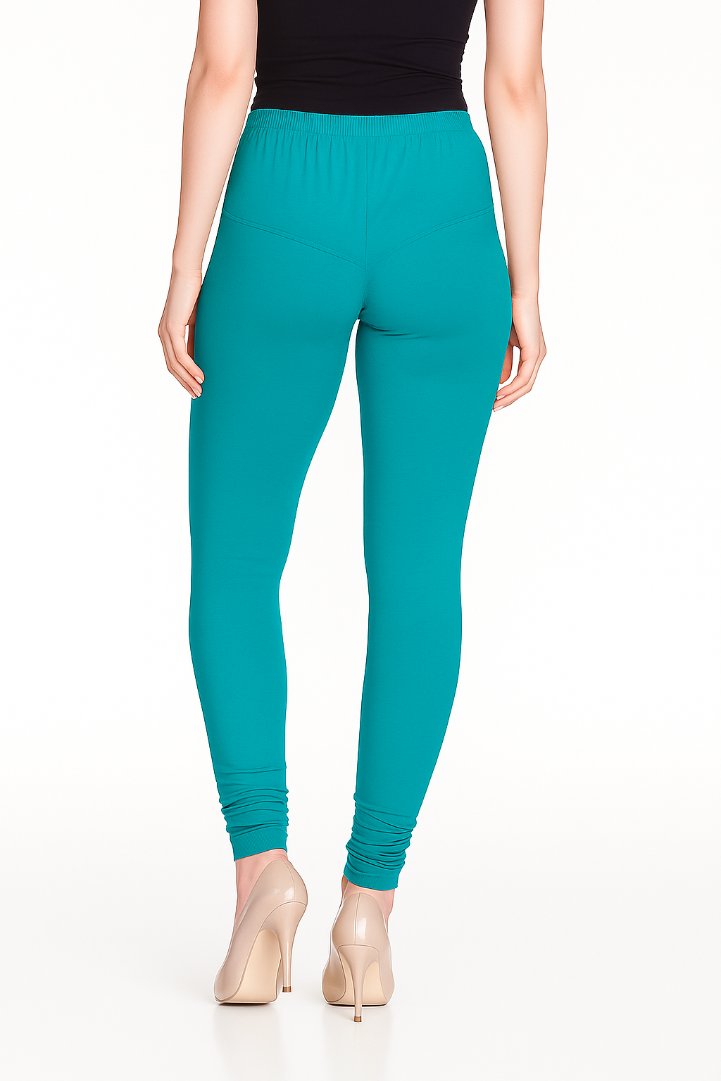 Teal Women's Solid Churidar Stretchable Cotton Blend Legging