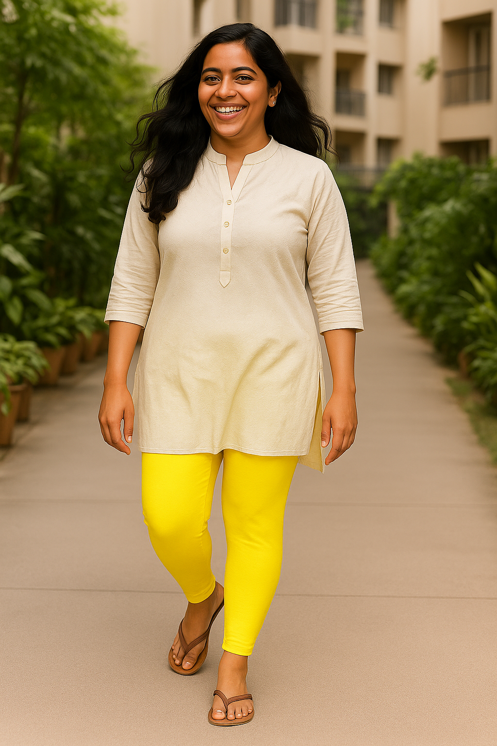 Sunshine Yellow Women's Ankle Length Stretchable Cotton Lycra Leggings