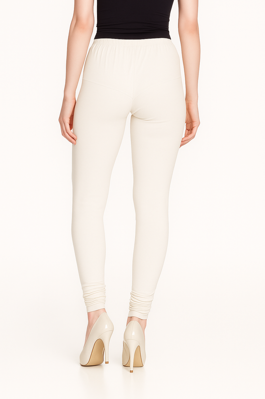 White Women's Solid Churidar Stretchable Cotton Blend Legging