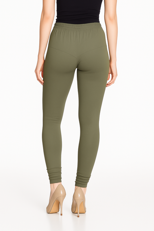 Olive Green Women's Solid Churidar Stretchable Cotton Blend Legging