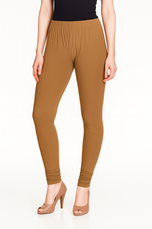 Dark Tan Women's Solid Churidar Stretchable Cotton Blend Legging