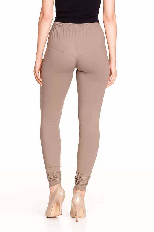 Brown Women's Solid Churidar Stretchable Cotton Blend Legging