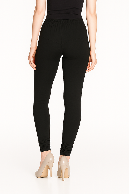 Mid night Black Women's Solid Churidar Stretchable Cotton Blend Legging