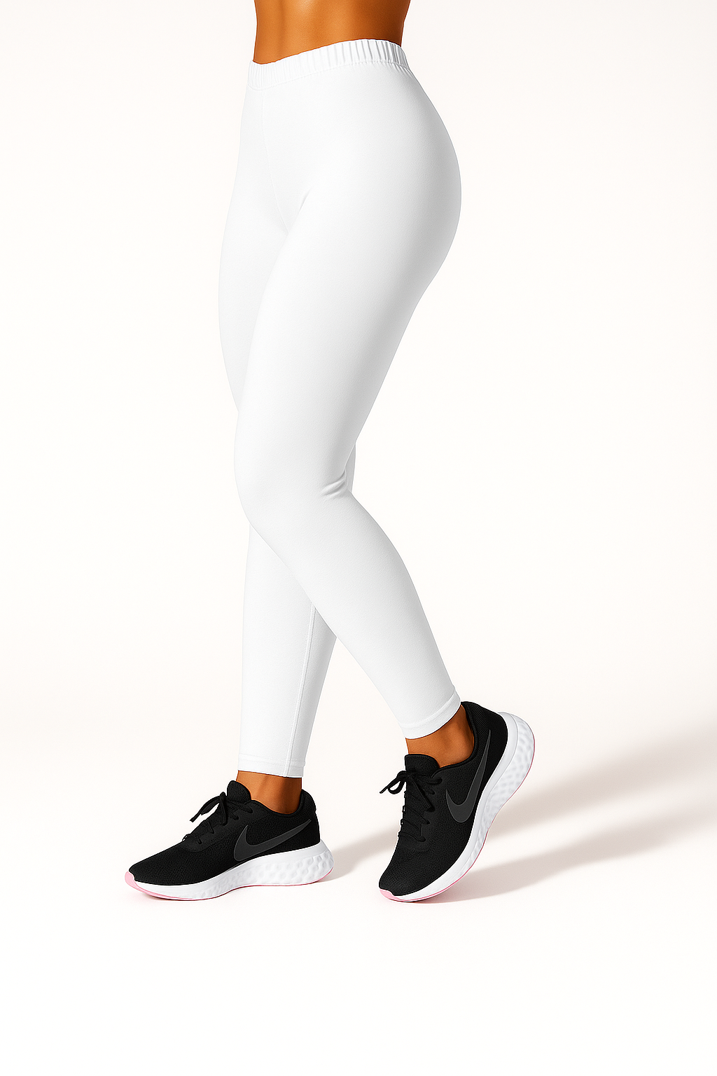 White Women's Ankle Length Stretchable Cotton Lycra Leggings