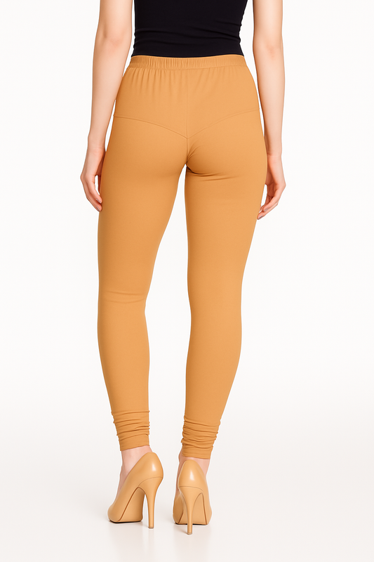 Tan Women's Solid Churidar Stretchable Cotton Blend Legging