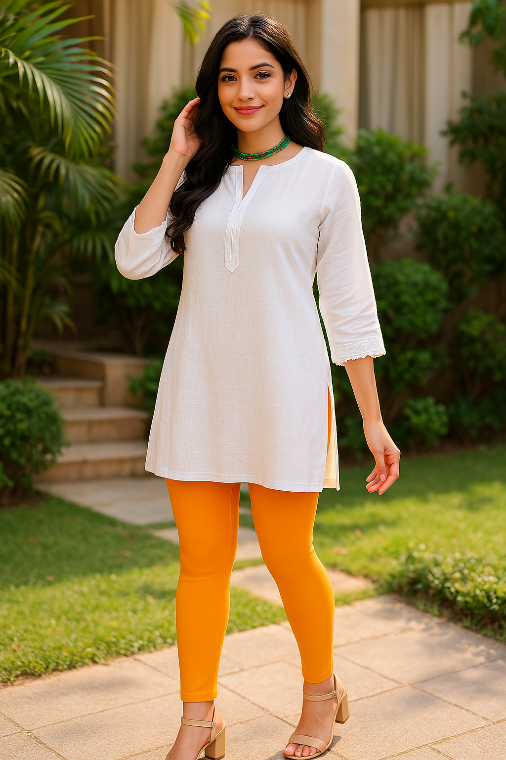 Bright Orange Women's Ankle Length Stretchable Cotton Lycra Leggings