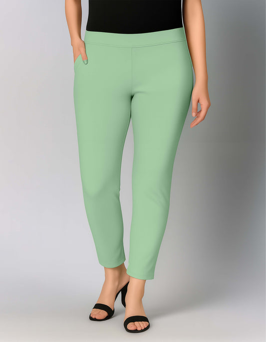 Pastel Green Women's Cotton Lycra Solid Straight Pant