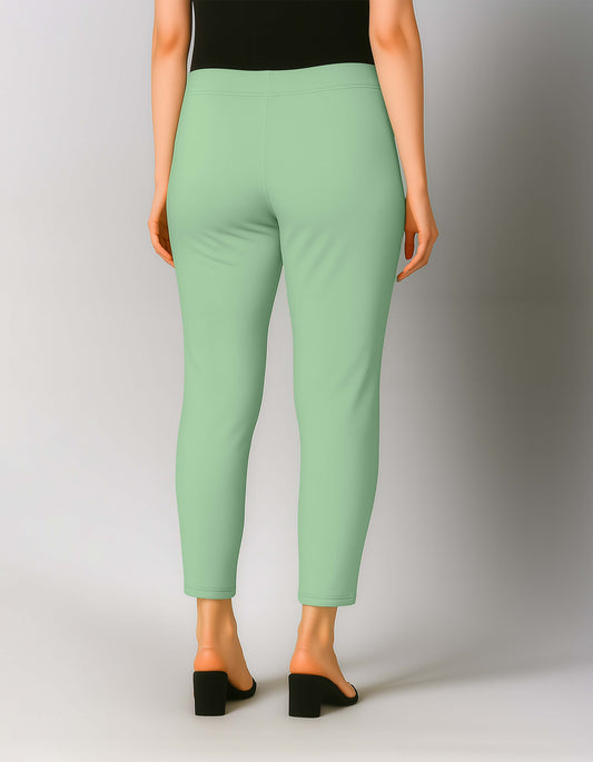Pastel Green Women's Cotton Lycra Solid Straight Pant