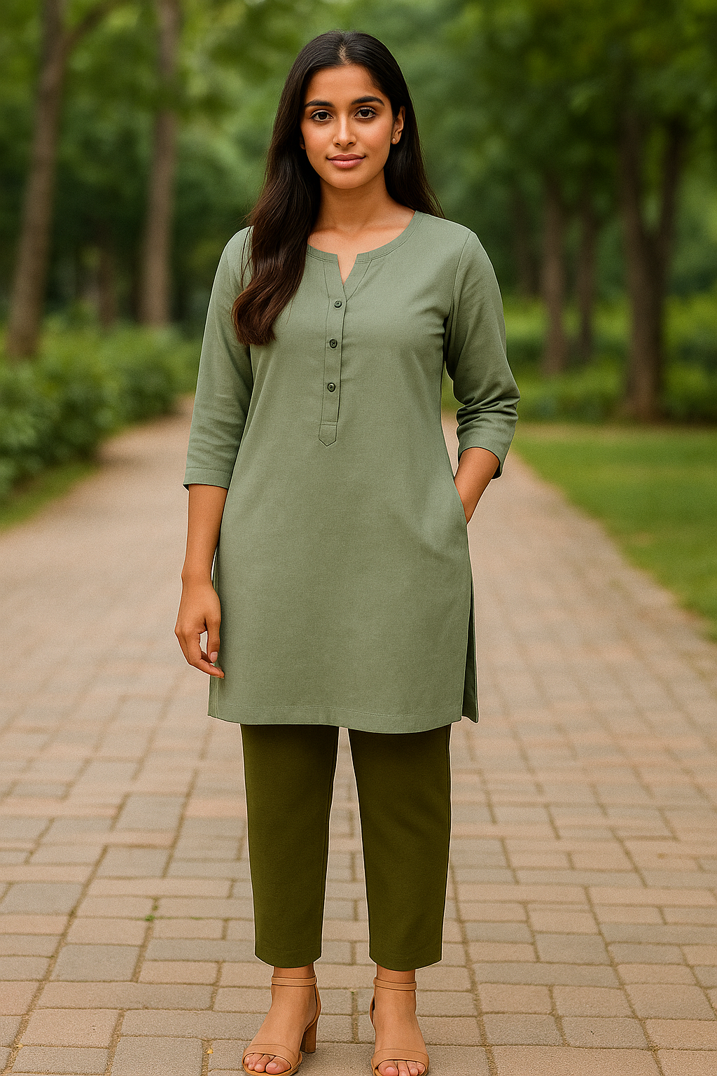 Dark Mehendi Women's Solid Cotton Lycra Kurti Pant