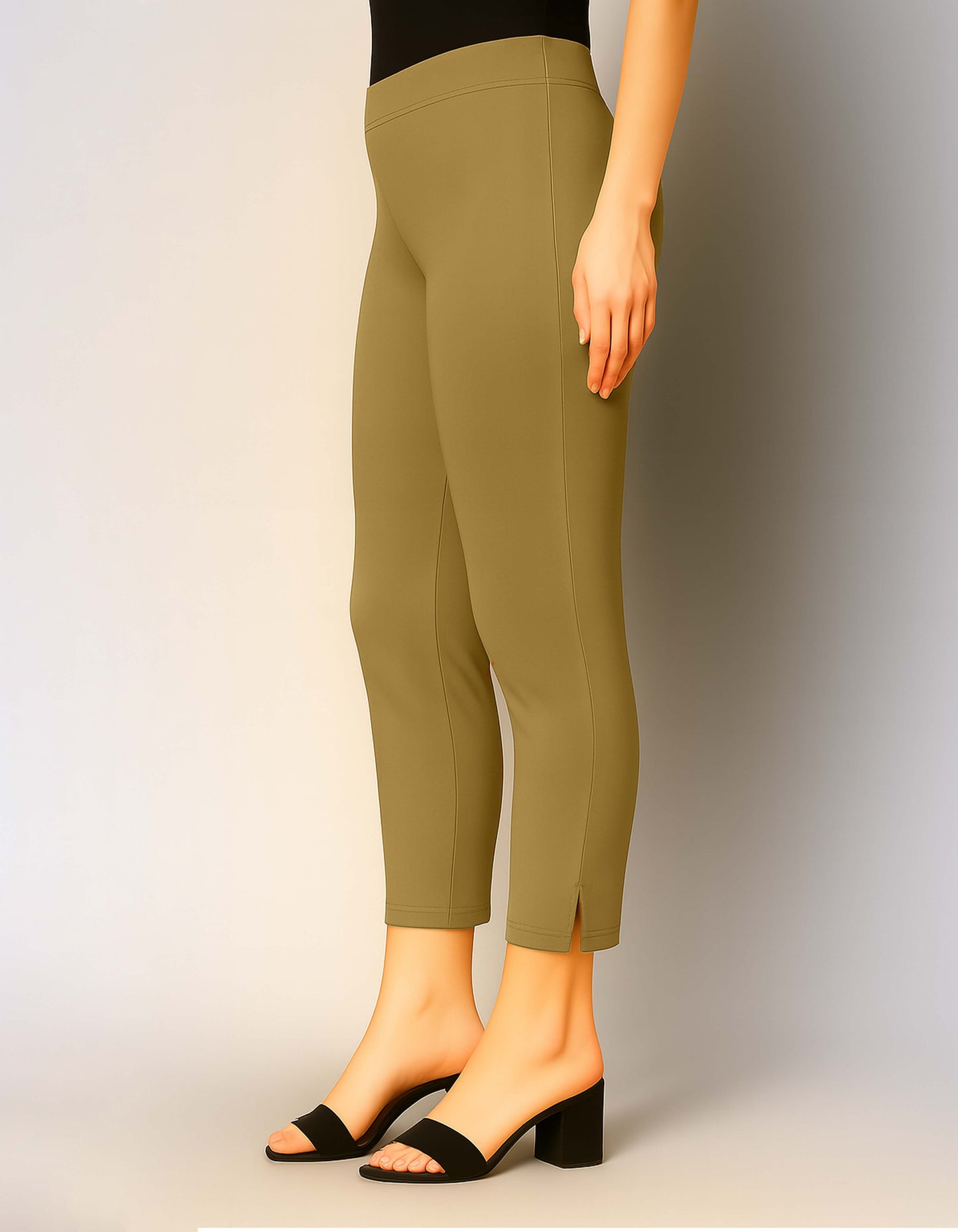Khaki Women's Cotton Lycra Solid Straight Pant