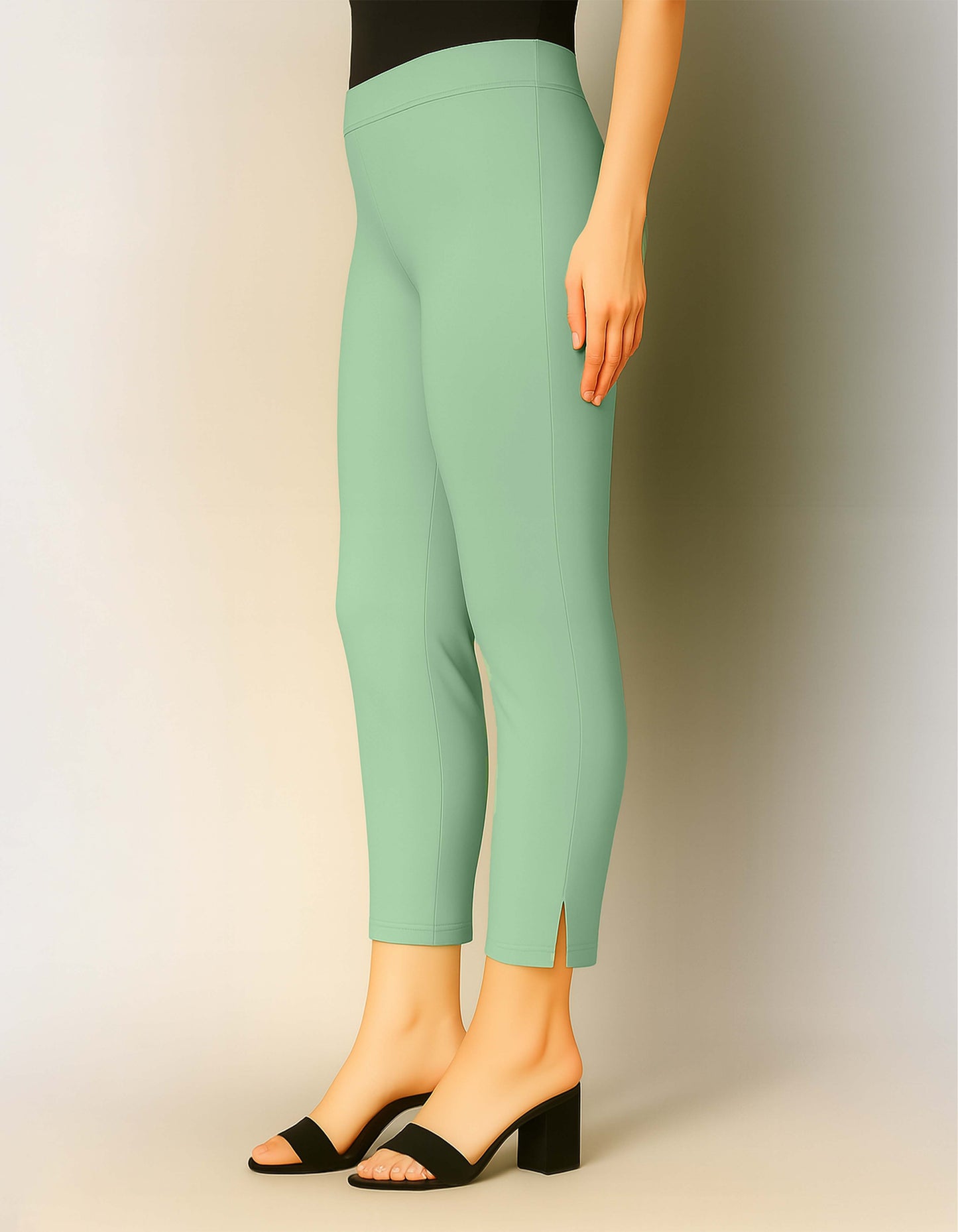 Pastel Green Women's Cotton Lycra Solid Straight Pant