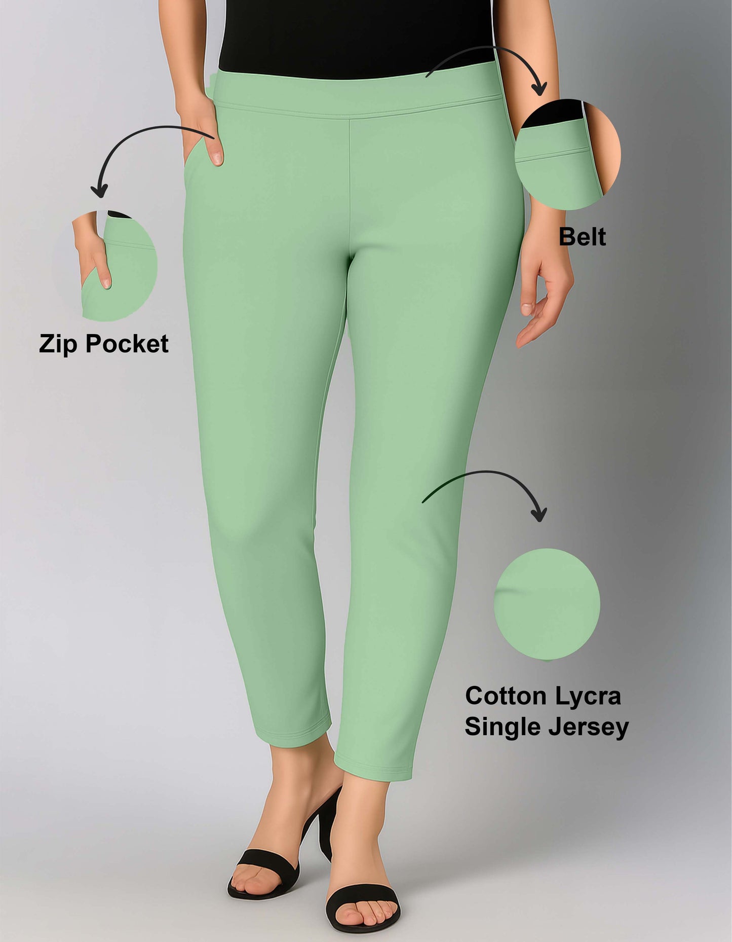 Pastel Green Women's Cotton Lycra Solid Straight Pant