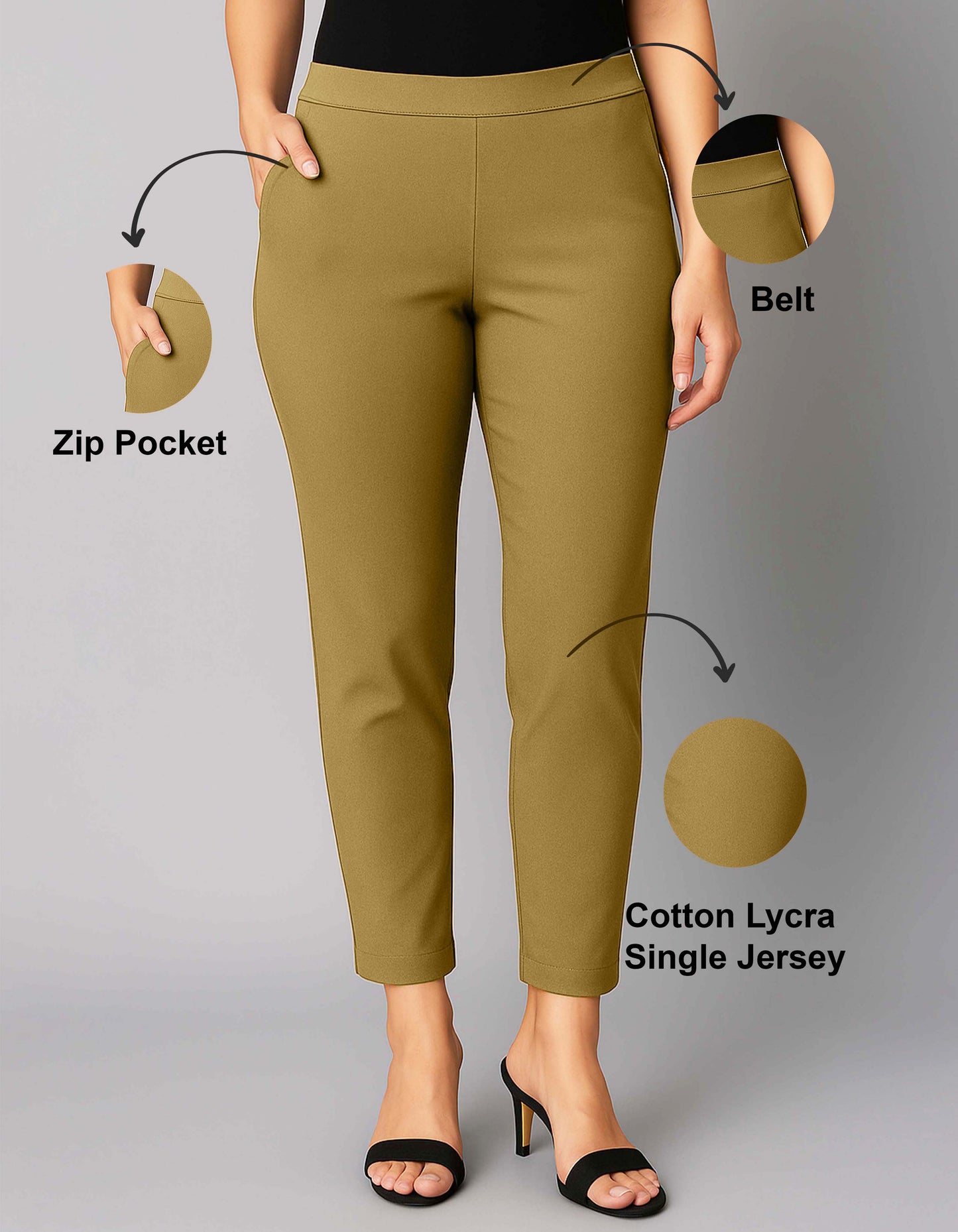Khaki Women's Cotton Lycra Solid Straight Pant