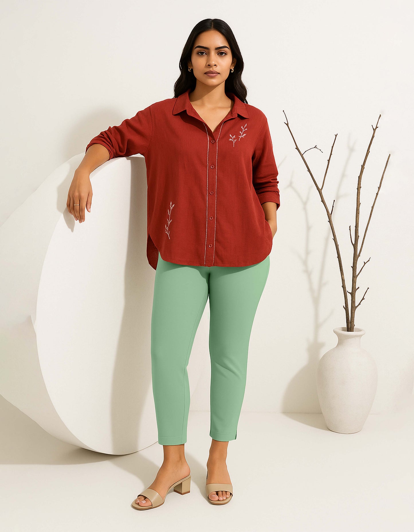 Pastel Green Women's Cotton Lycra Solid Straight Pant