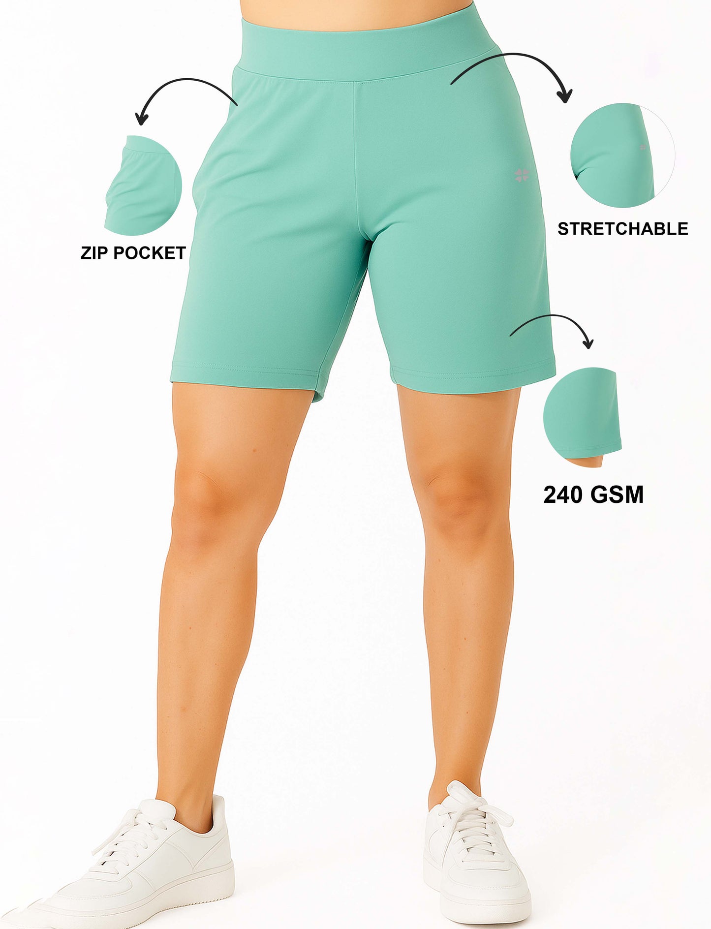 Apple Green Women's Solid Regular Fit Lycra Shorts