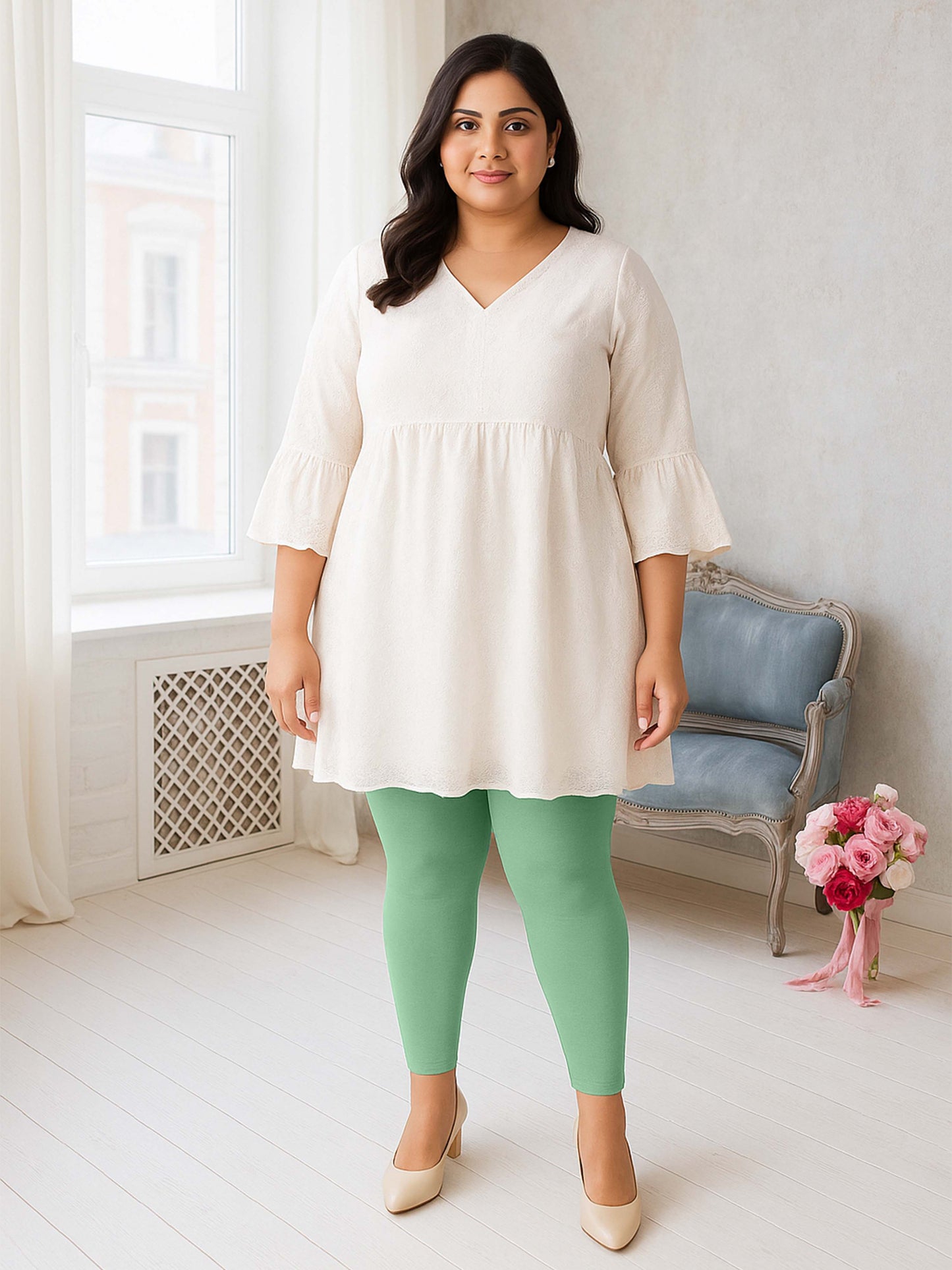Apple Green Women's Ankle Length Plus Size Stretchable Cotton Lycra Leggings