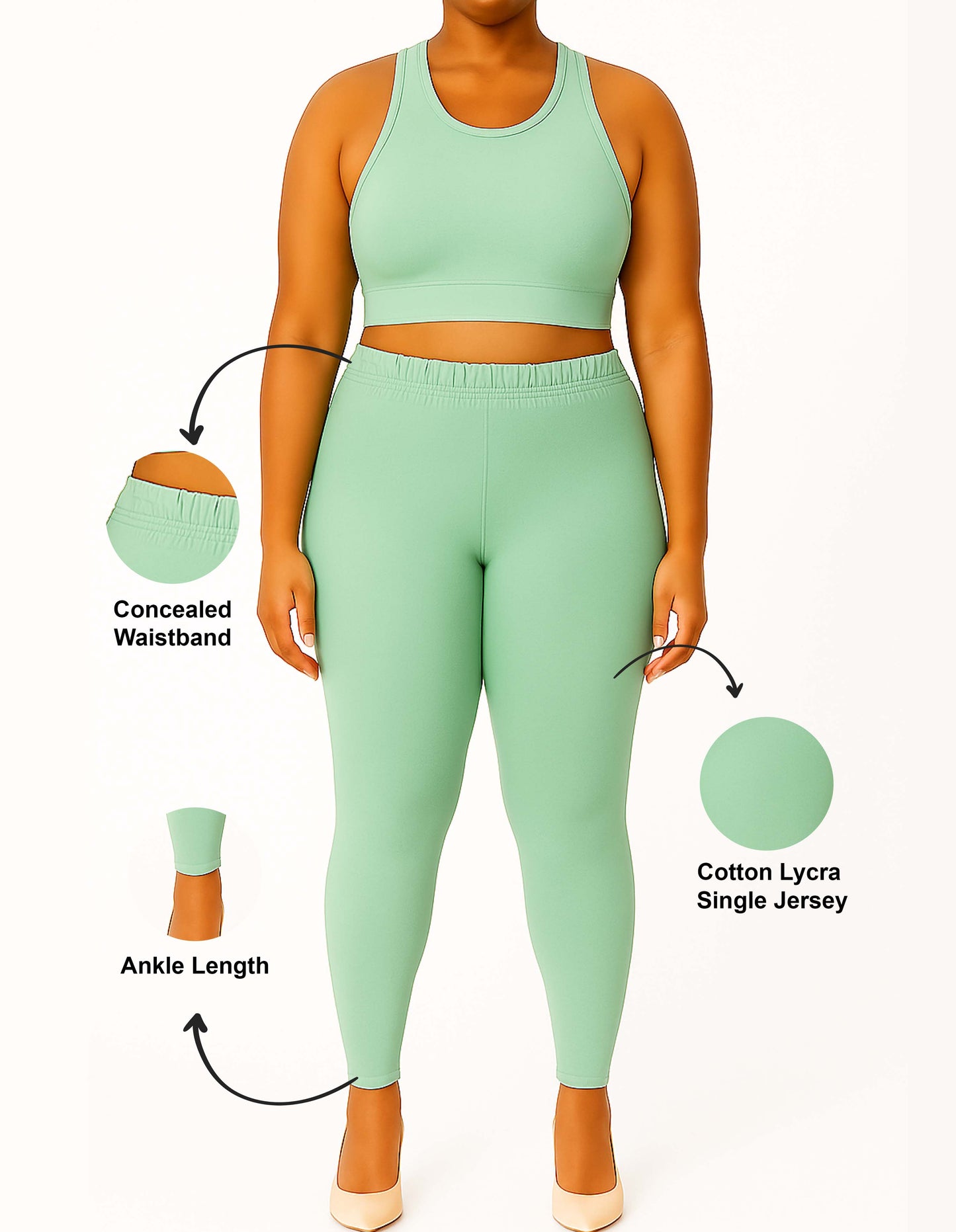 Apple Green Women's Ankle Length Plus Size Stretchable Cotton Lycra Leggings