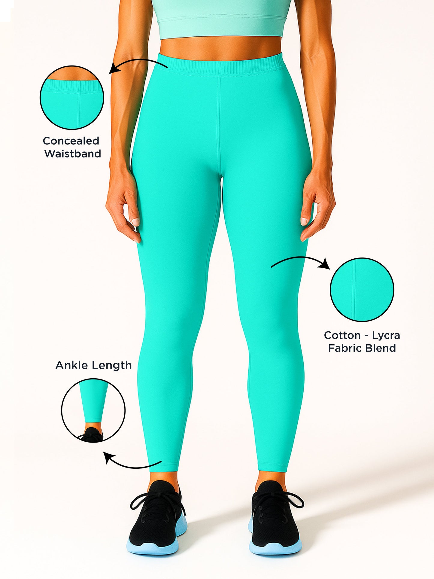 Aqua Green Women's Ankle Length Stretchable Cotton Lycra Leggings