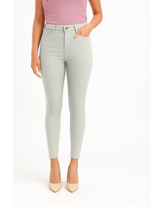 Beige Women's Solid Pants in Overdyed Denim