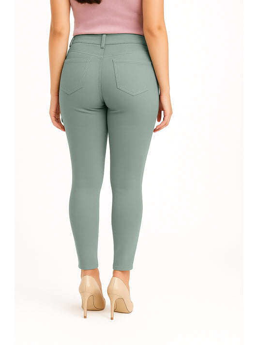 Apple Green Women's Solid Pants in Overdyed Denim