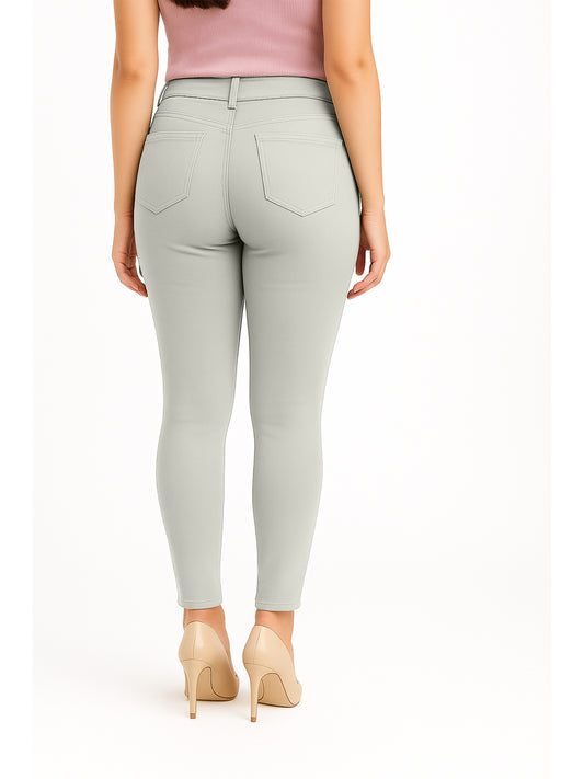 Beige Women's Solid Pants in Overdyed Denim