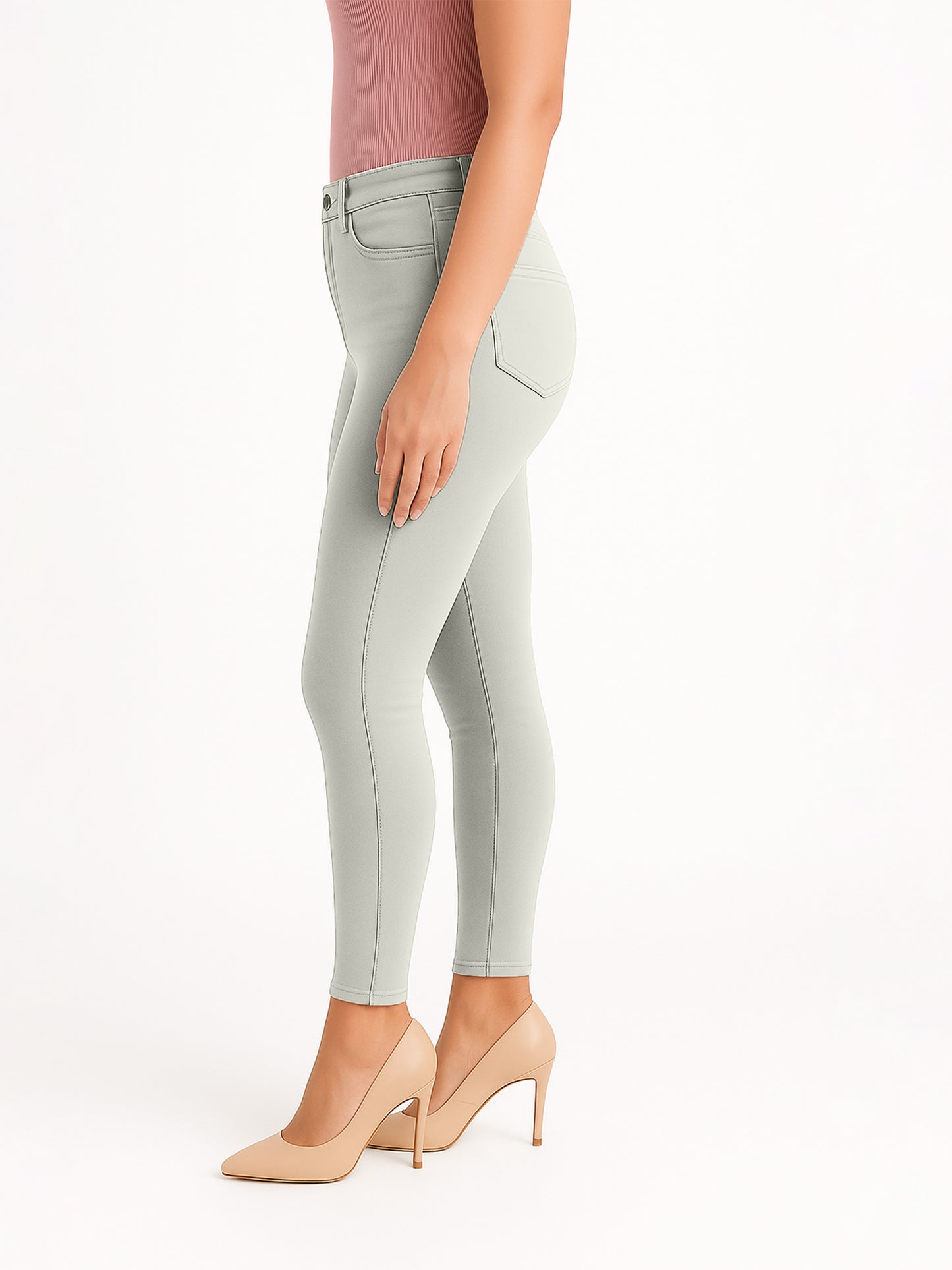 Beige Women's Solid Pants in Overdyed Denim
