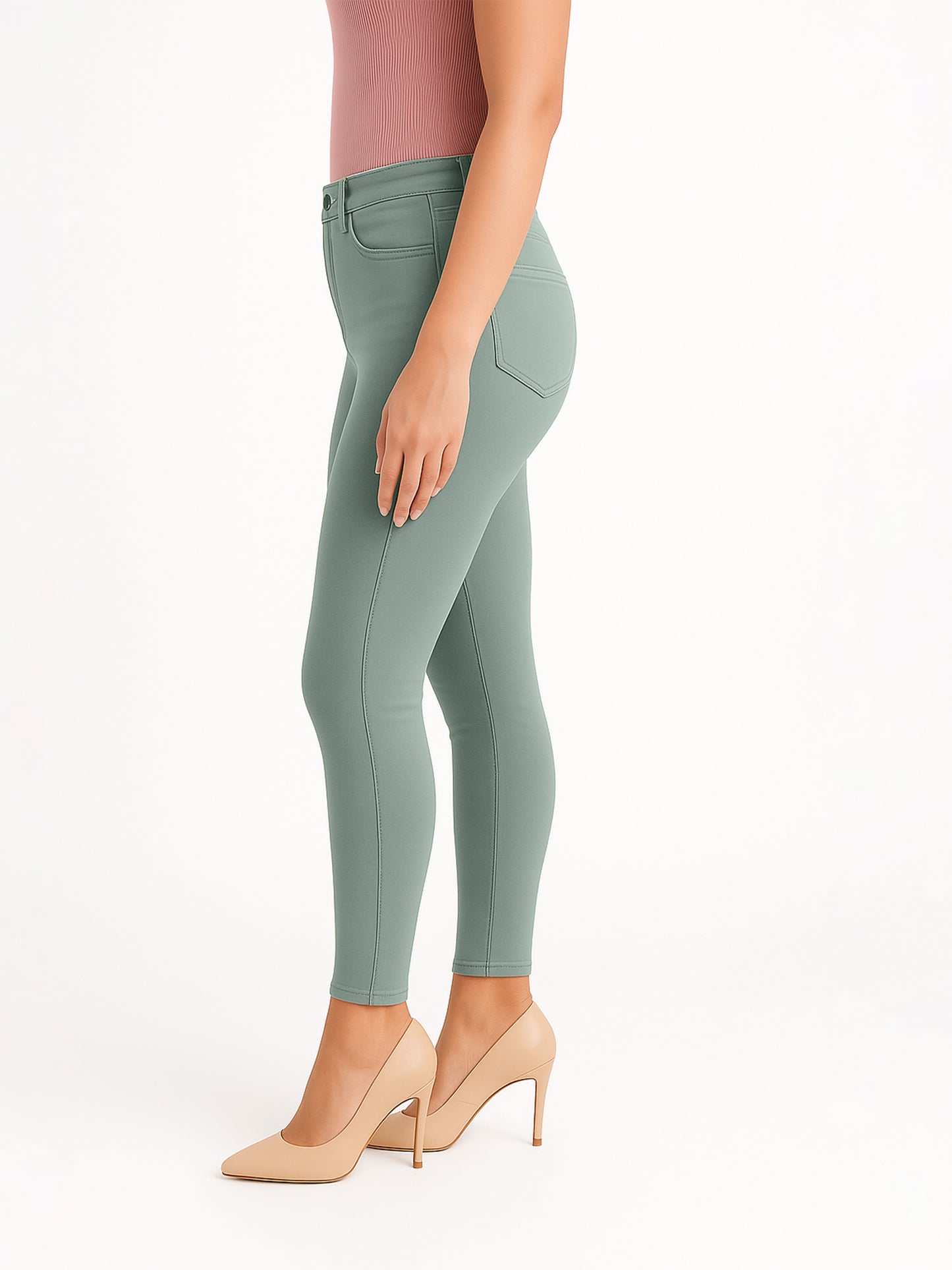 Apple Green Women's Solid Pants in Overdyed Denim