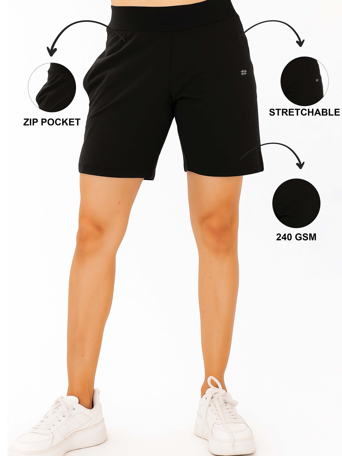 Black Women's Solid Regular Fit Lycra Shorts