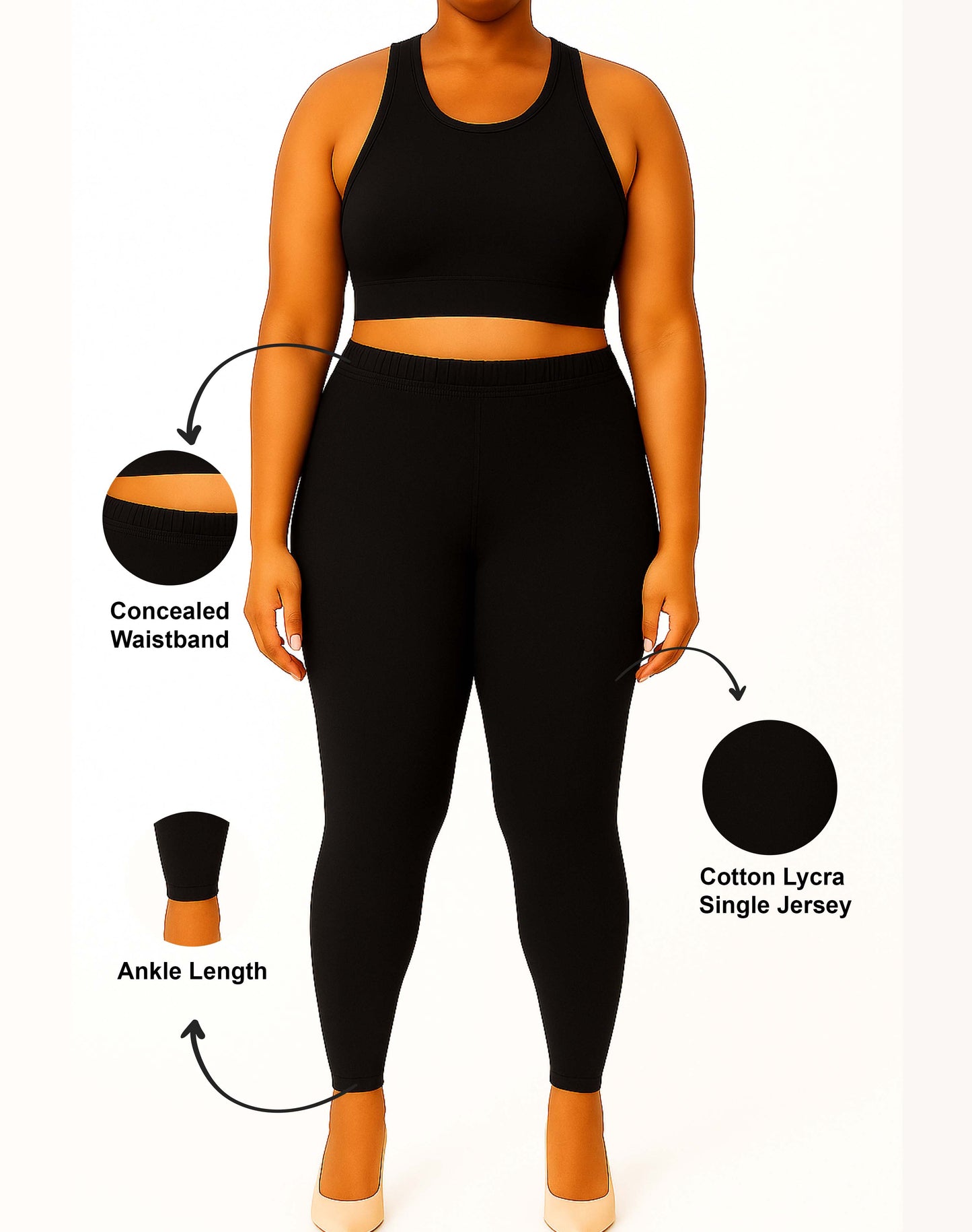 Black Women's Ankle Length Plus Size Stretchable Cotton Lycra Leggings