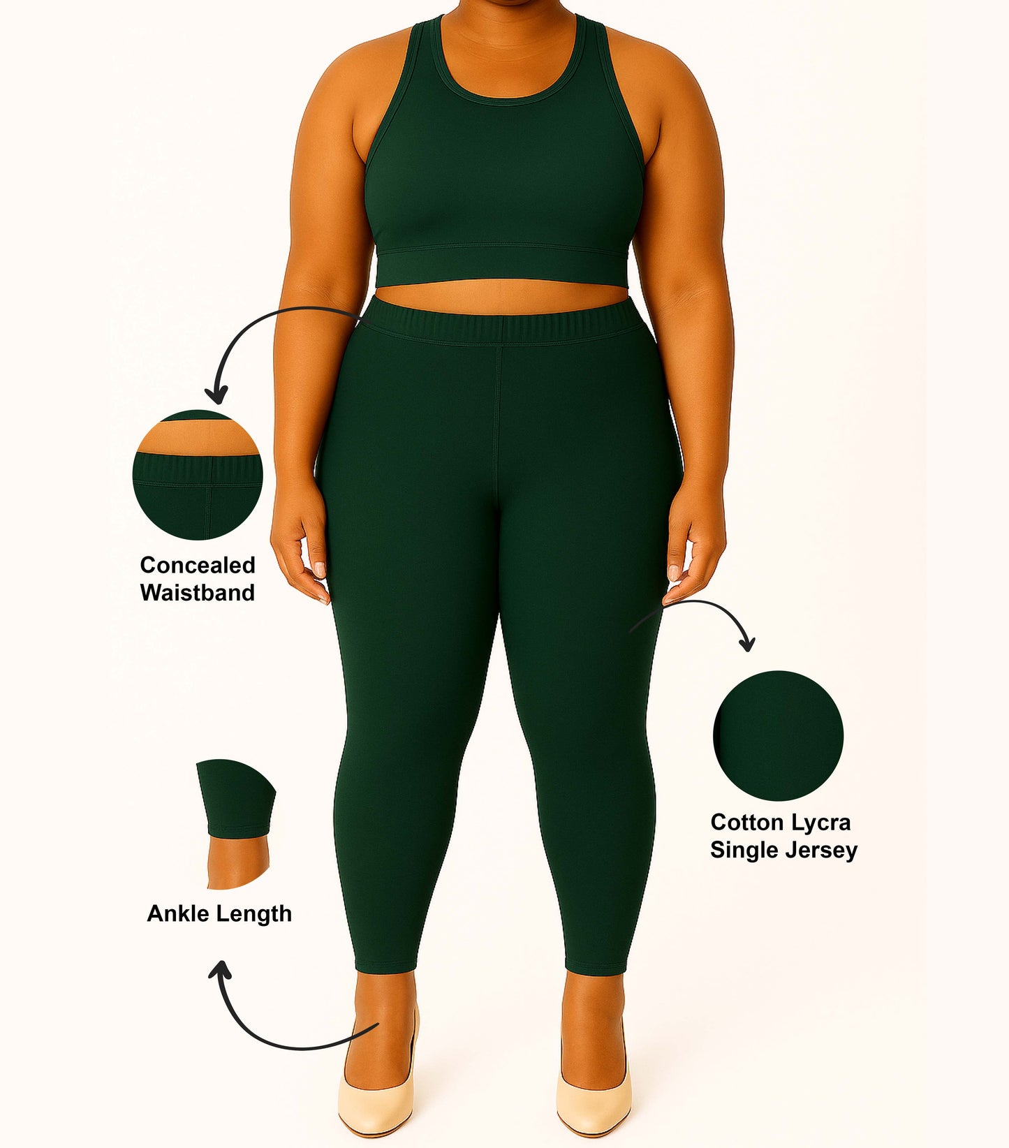 Bottle Green Women's Ankle Length Plus Size Stretchable Cotton Lycra Leggings