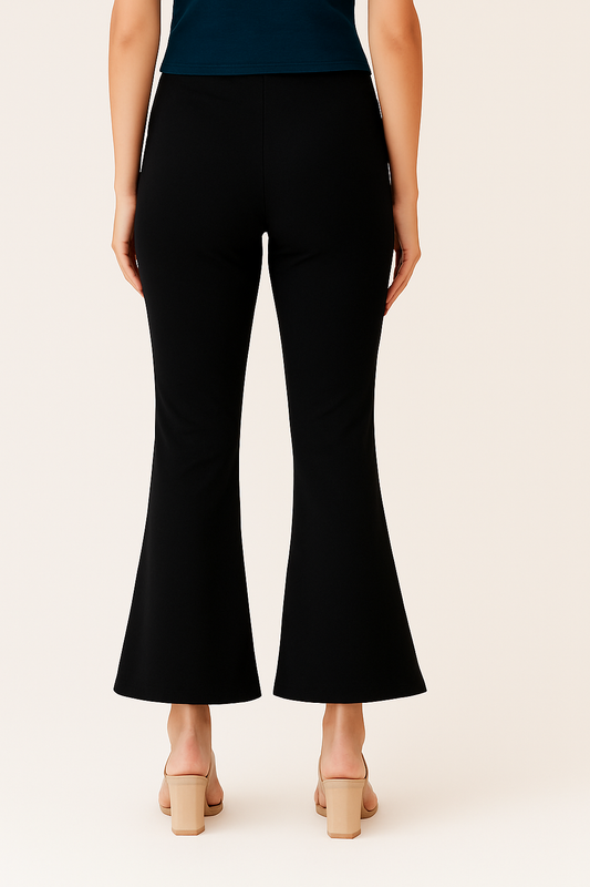 Black Women's Solid Bell Bottom Pants