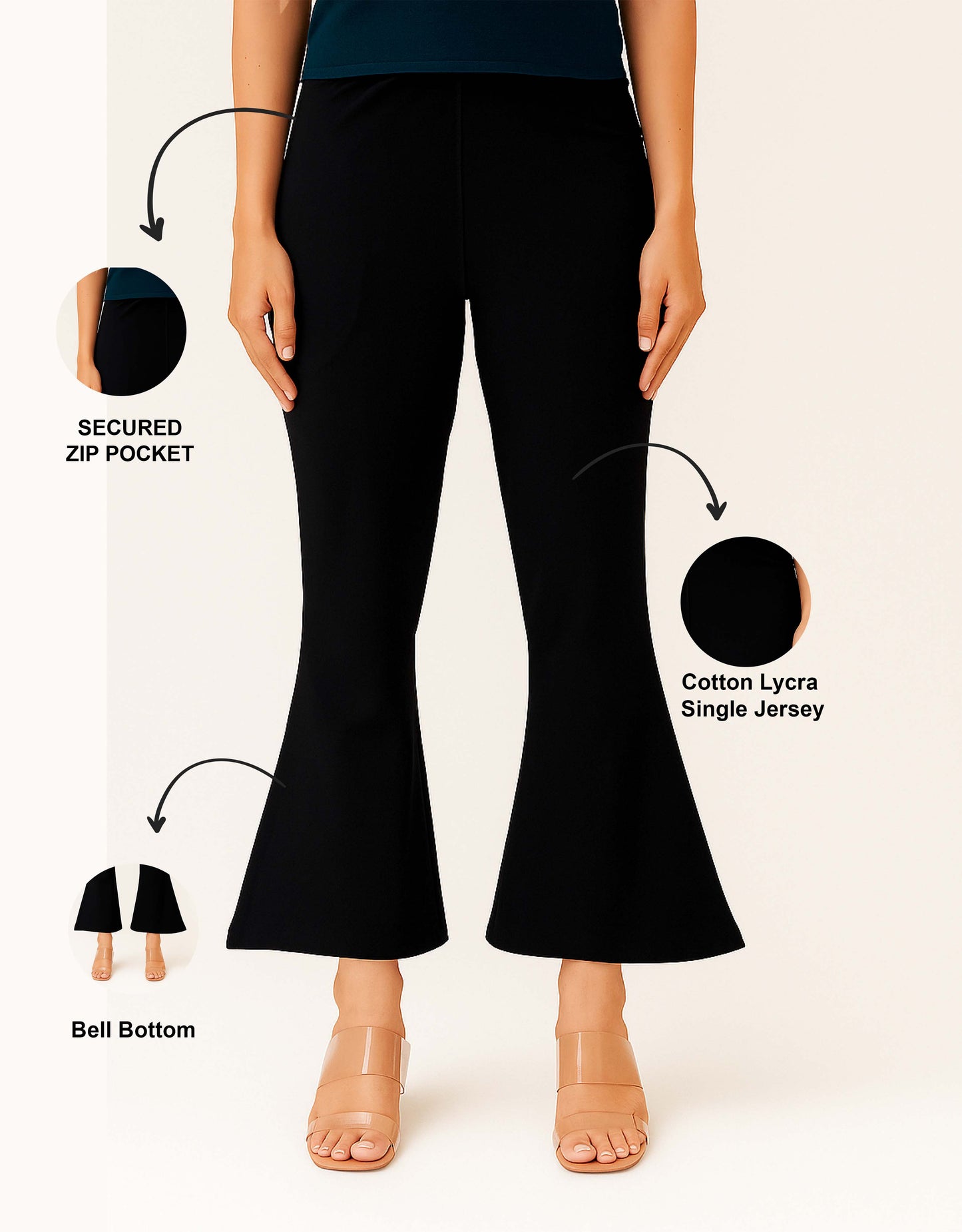 Black Women's Solid Bell Bottom Pants