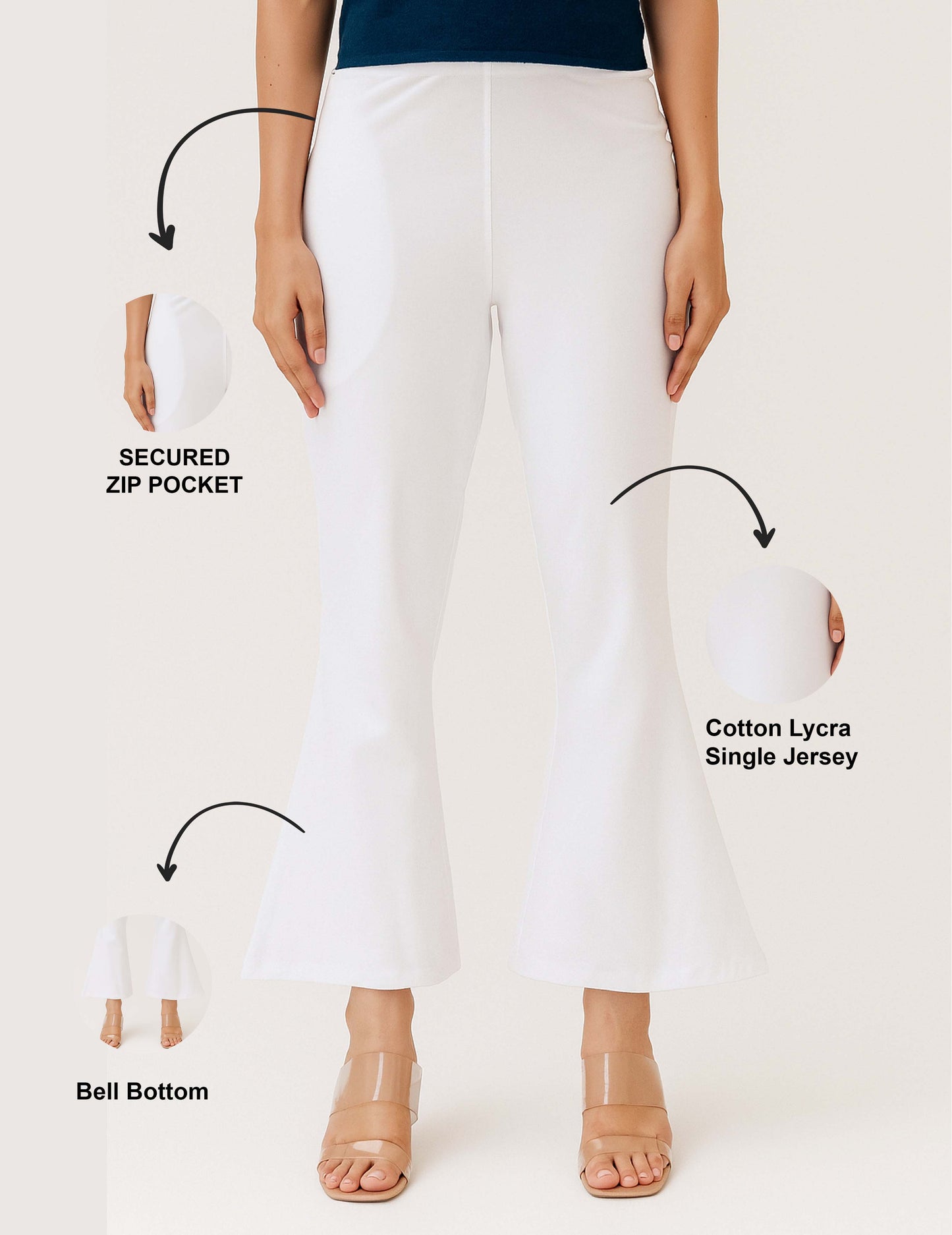 White  Women's Solid Bell Bottom Pants