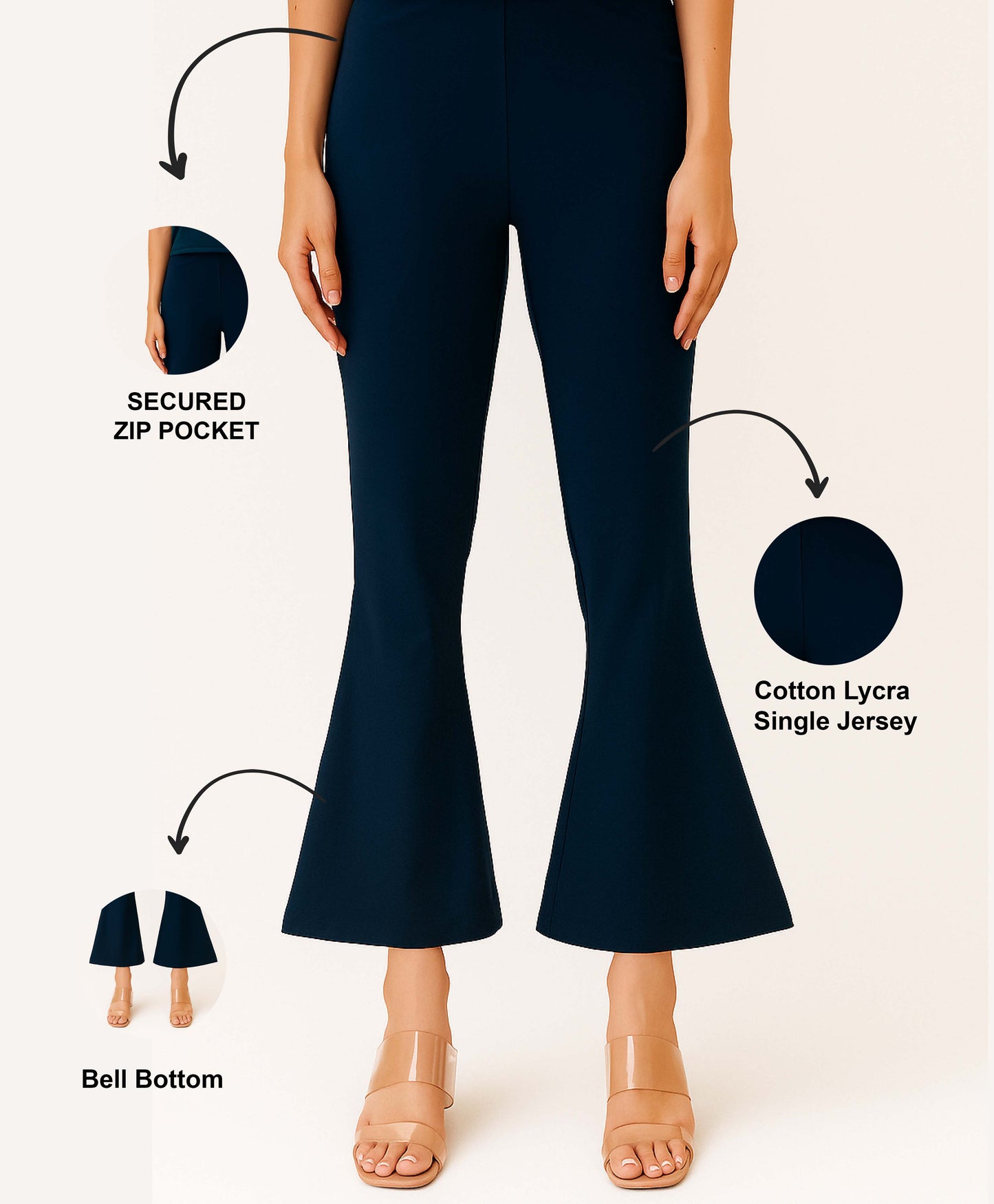 Navy Women's Solid Bell Bottom Pants