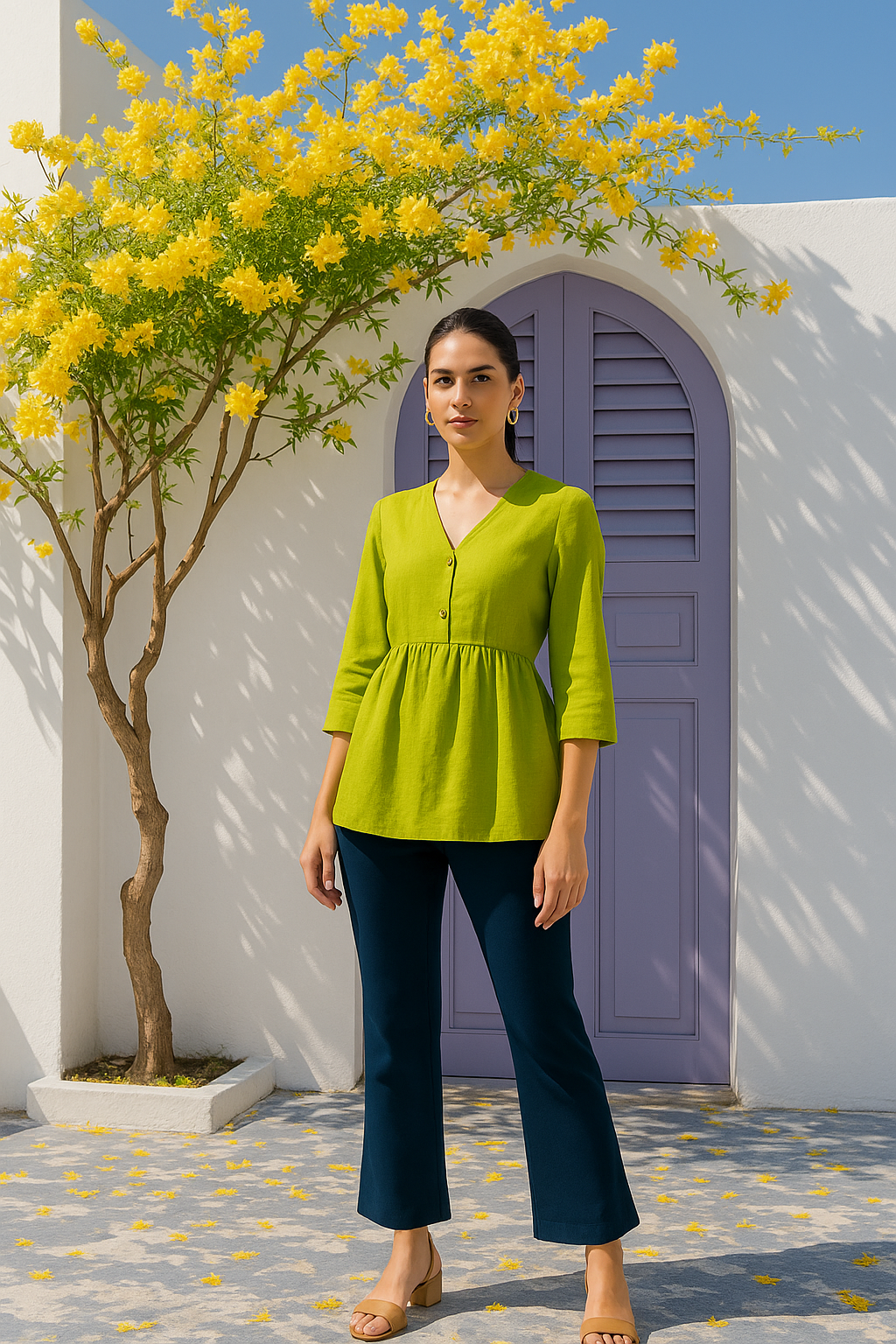 Navy Women's Solid Bell Bottom Pants