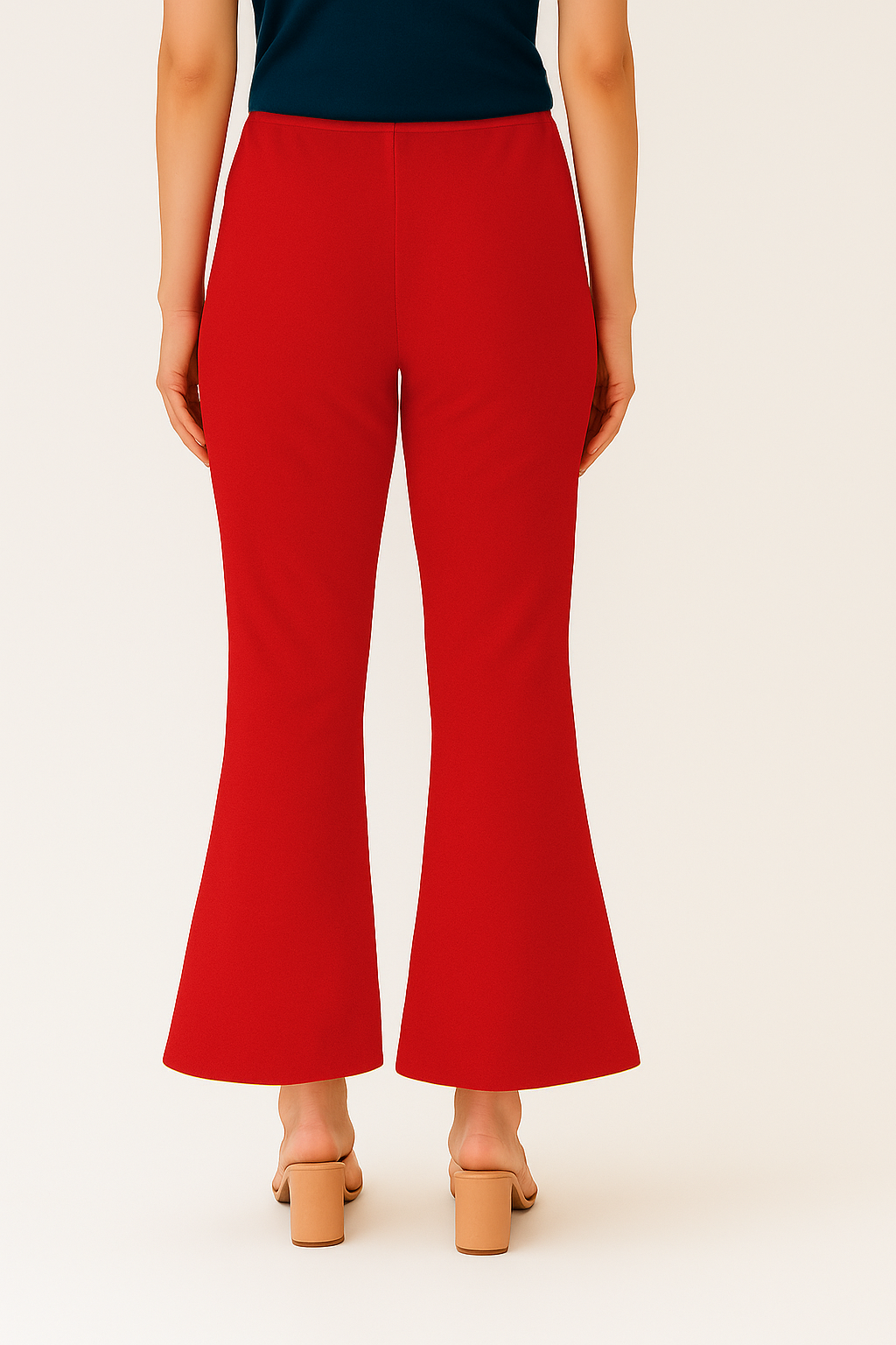 Red Women's Solid Bell Bottom Pants