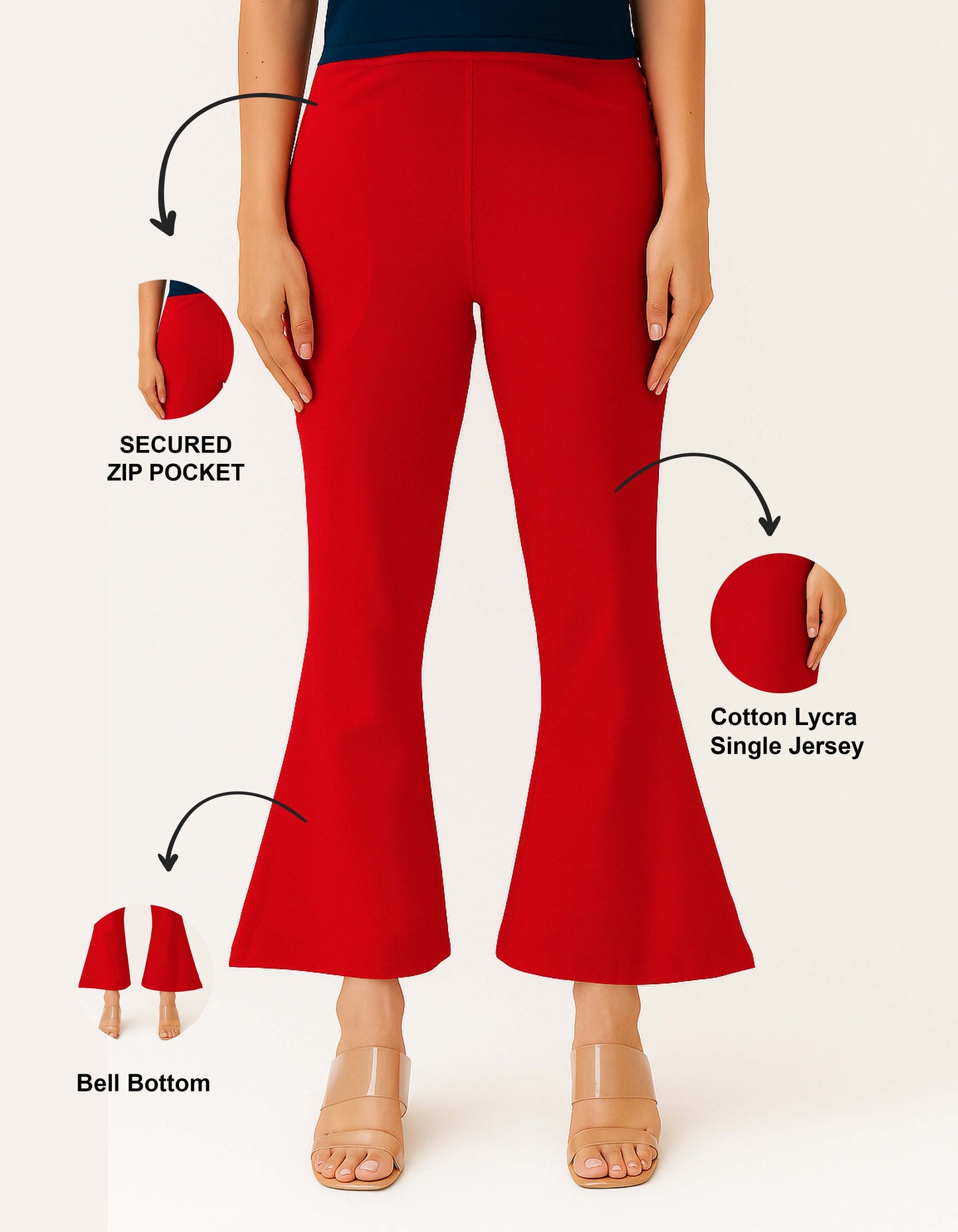 Red Women's Solid Bell Bottom Pants