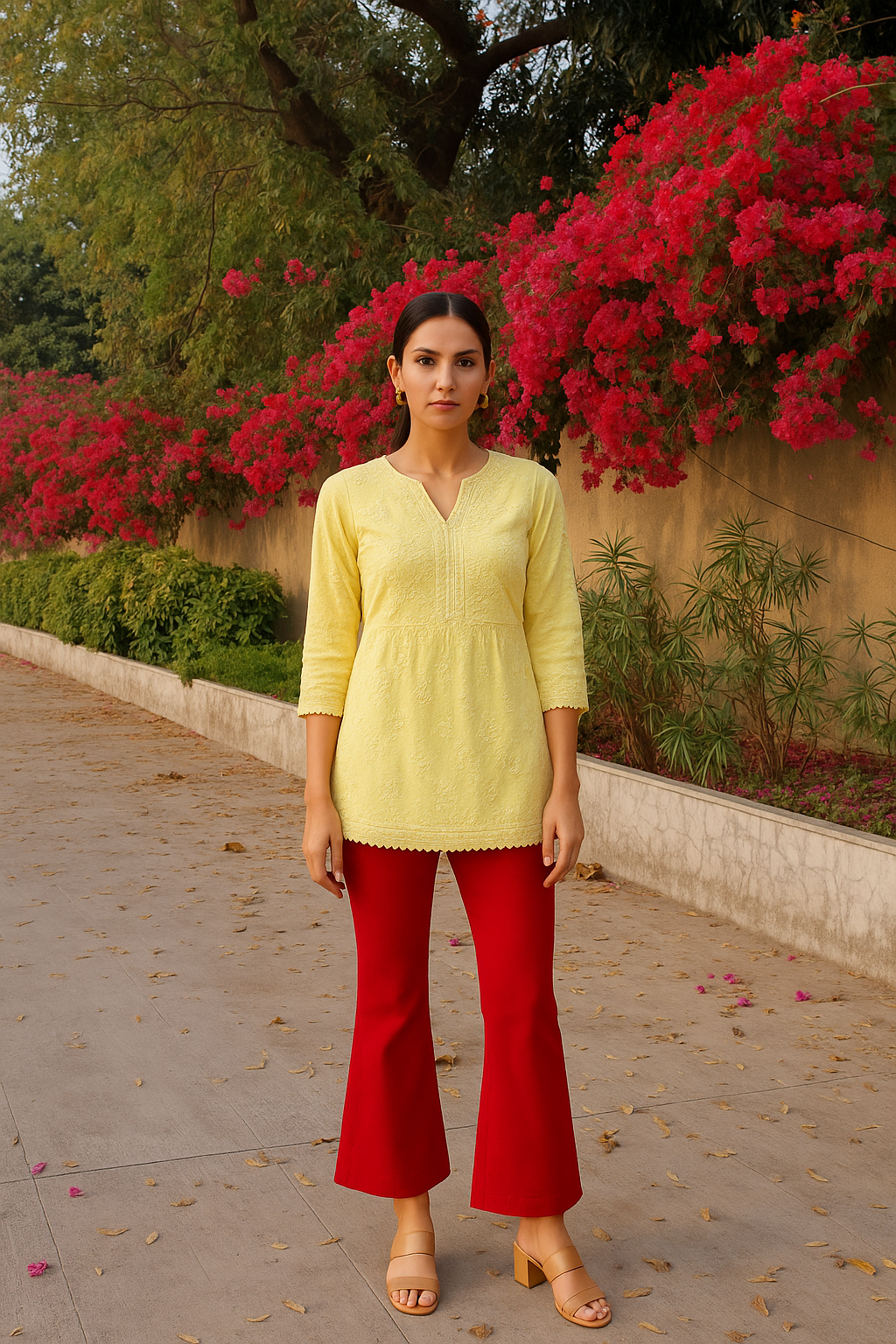 Red Women's Solid Bell Bottom Pants