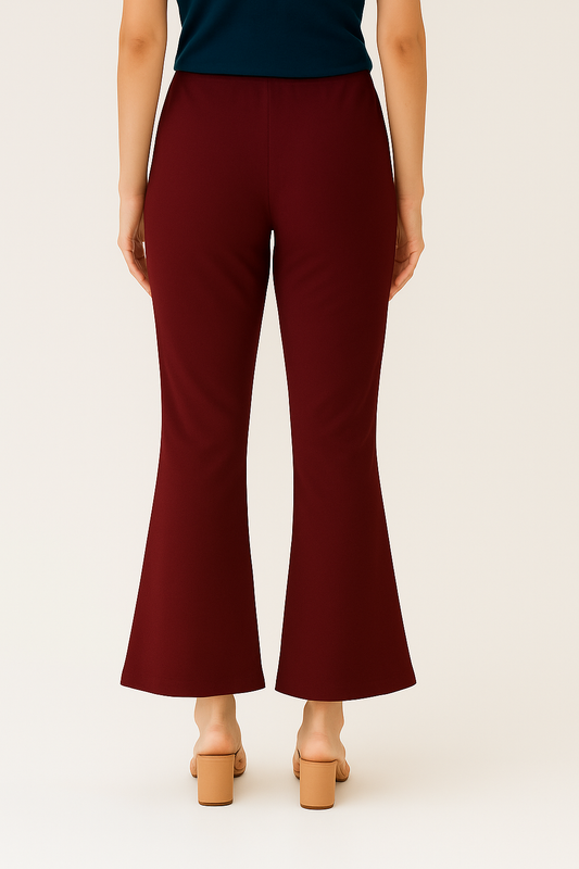 Maroon Women's Solid Bell Bottom Pants