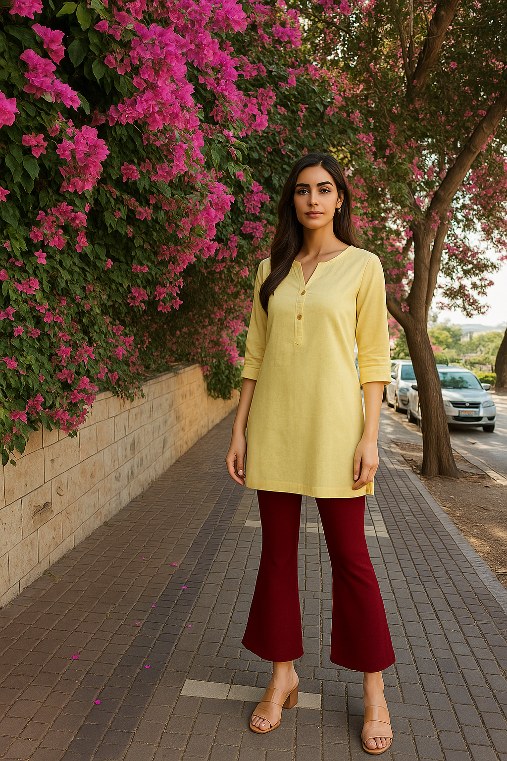 Maroon Women's Solid Bell Bottom Pants